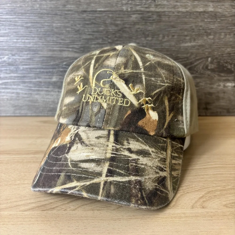 Ducks Unlimited‎ Hat Cap Strap Back Camouflage Embroidered DU Leader Camo Mens
